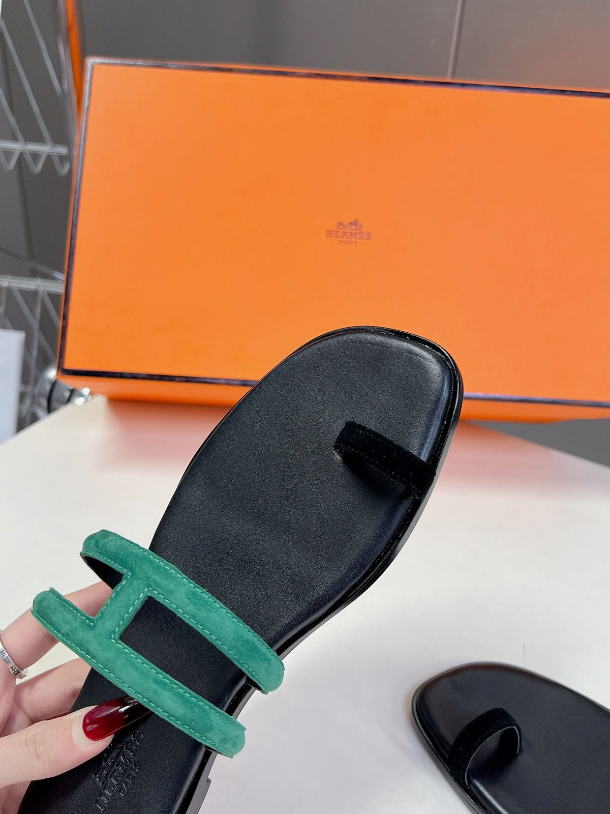 Georgia Sandals Teal Suede Black Calfskin