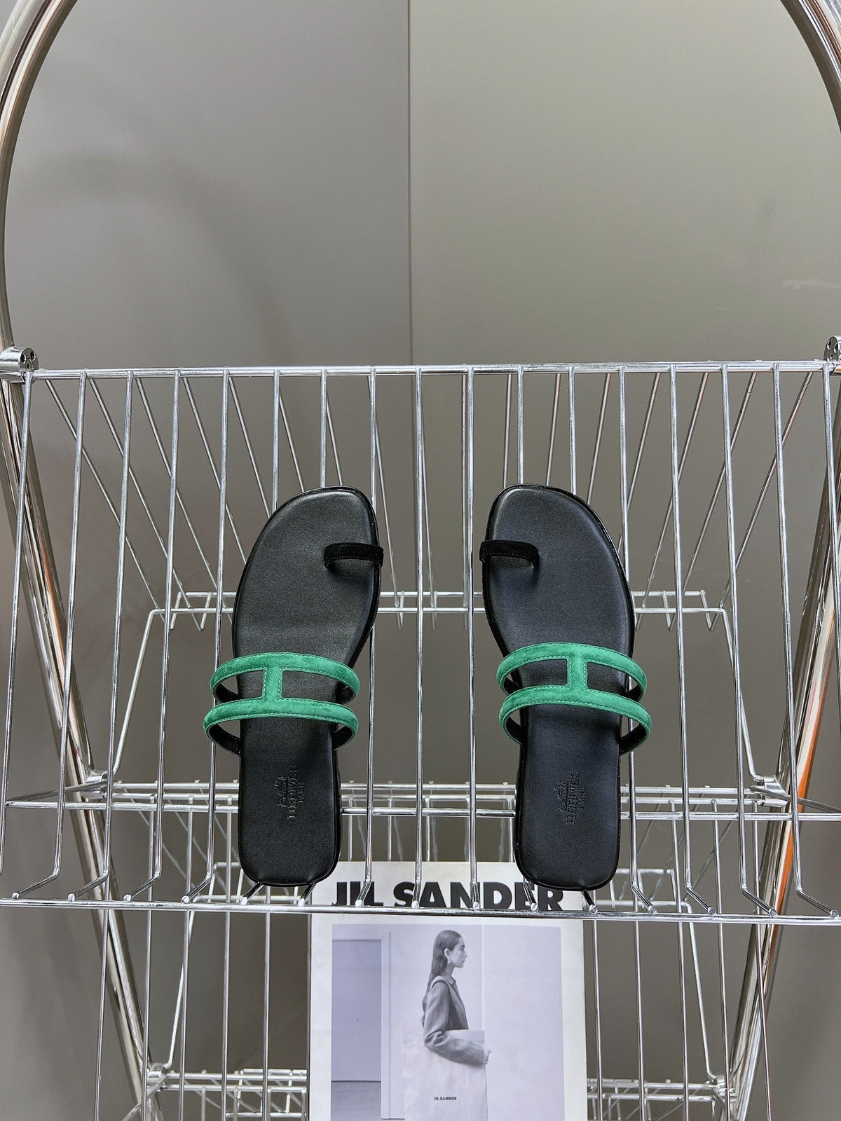 Georgia Sandals Teal Suede Black Calfskin