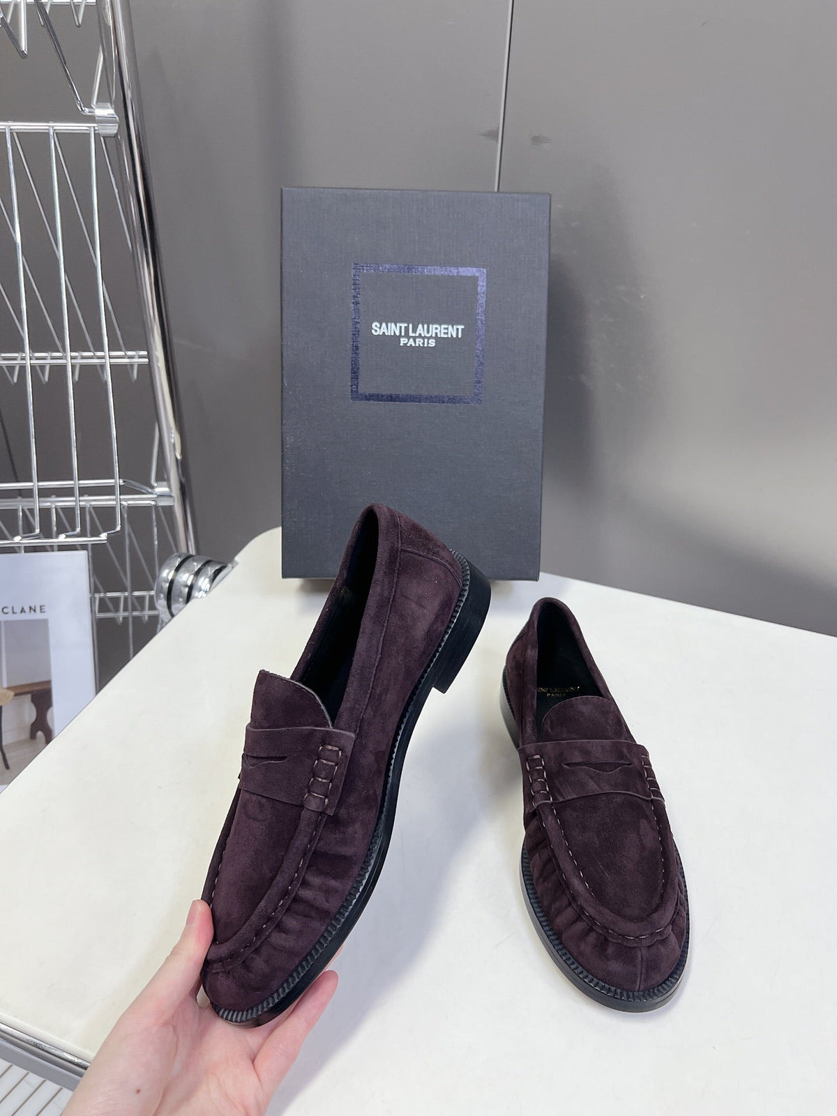 YSL 25S SAINT LAURENT LOAFERS IN DUSTY PLUM SUEDE