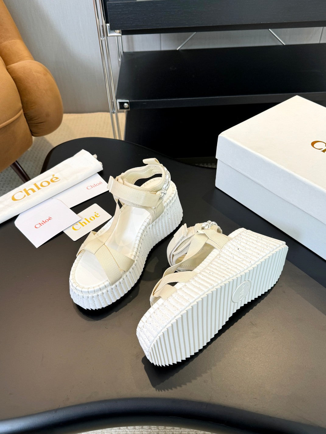 NAMA WEDGE SANDALS IN BEIGE FABRIC AND WHITE RUBBER