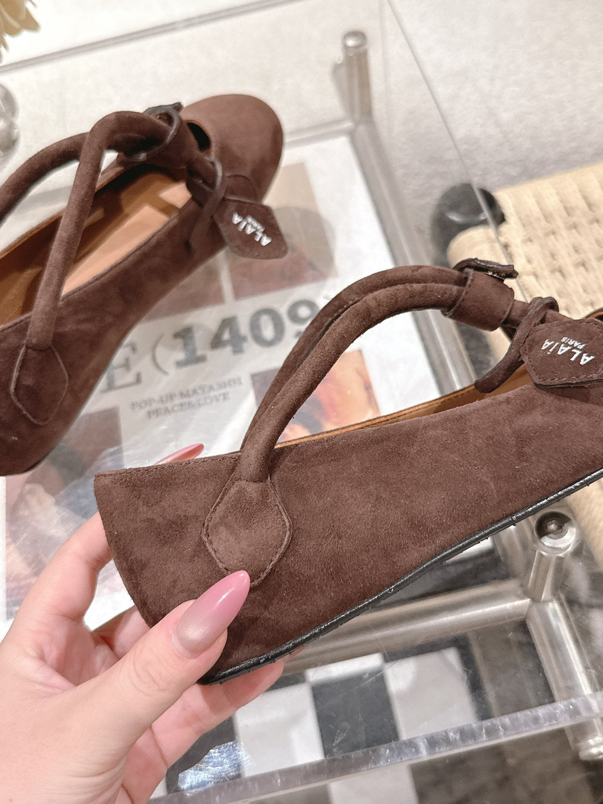 ALAIA 25S BALLET TECKEL IN DARK BROWN SUEDE