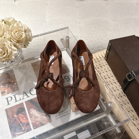 ALAIA 25S BALLET TECKEL IN DARK BROWN SUEDE