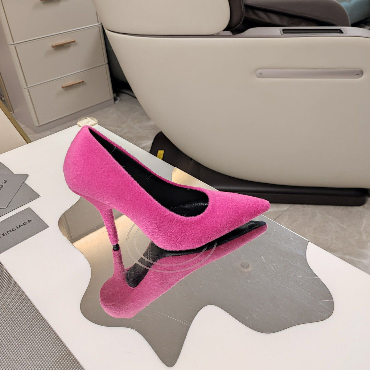 HIGH HEEL PUMPS 90MM IN PINK WOOL