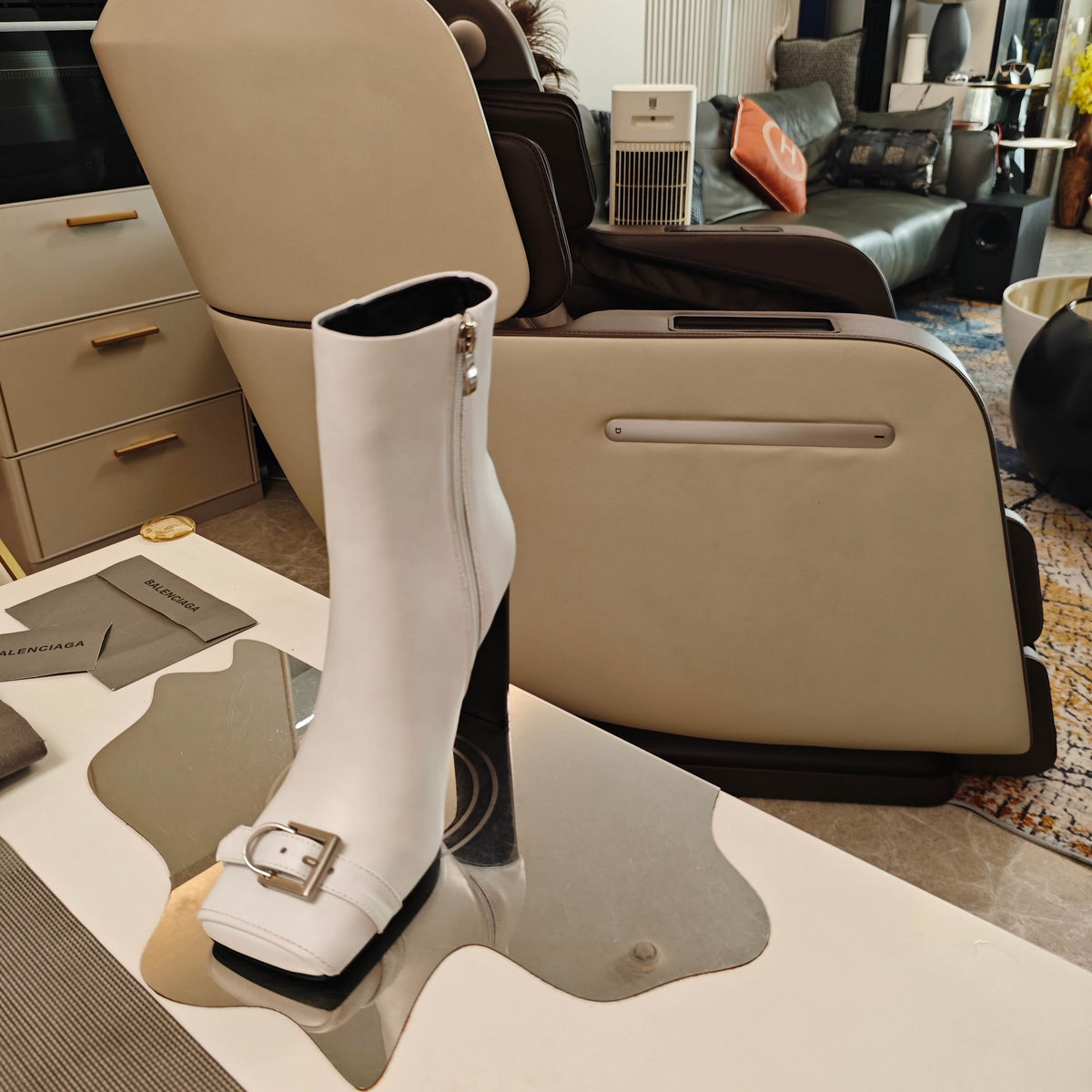 BALENCIAGA 25S BEL AIR BOOTS 115 MM IN WHITE CALFSKIN WITH SILVER HARDWARE