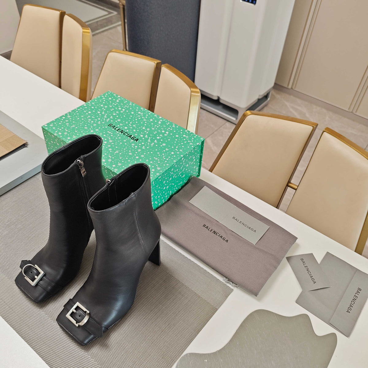 BALENCIAGA 25S BEL AIR BOOTS 115 MM IN BLACK CALFSKIN WITH SILVER HARDWARE