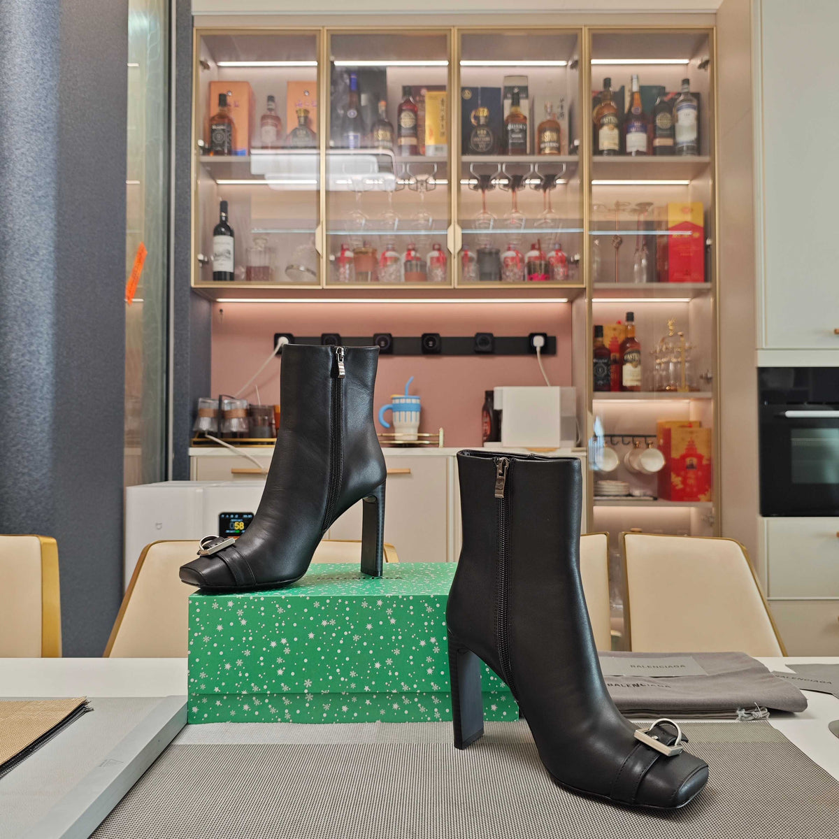 BALENCIAGA 25S BEL AIR BOOTS 115 MM IN BLACK CALFSKIN WITH SILVER HARDWARE
