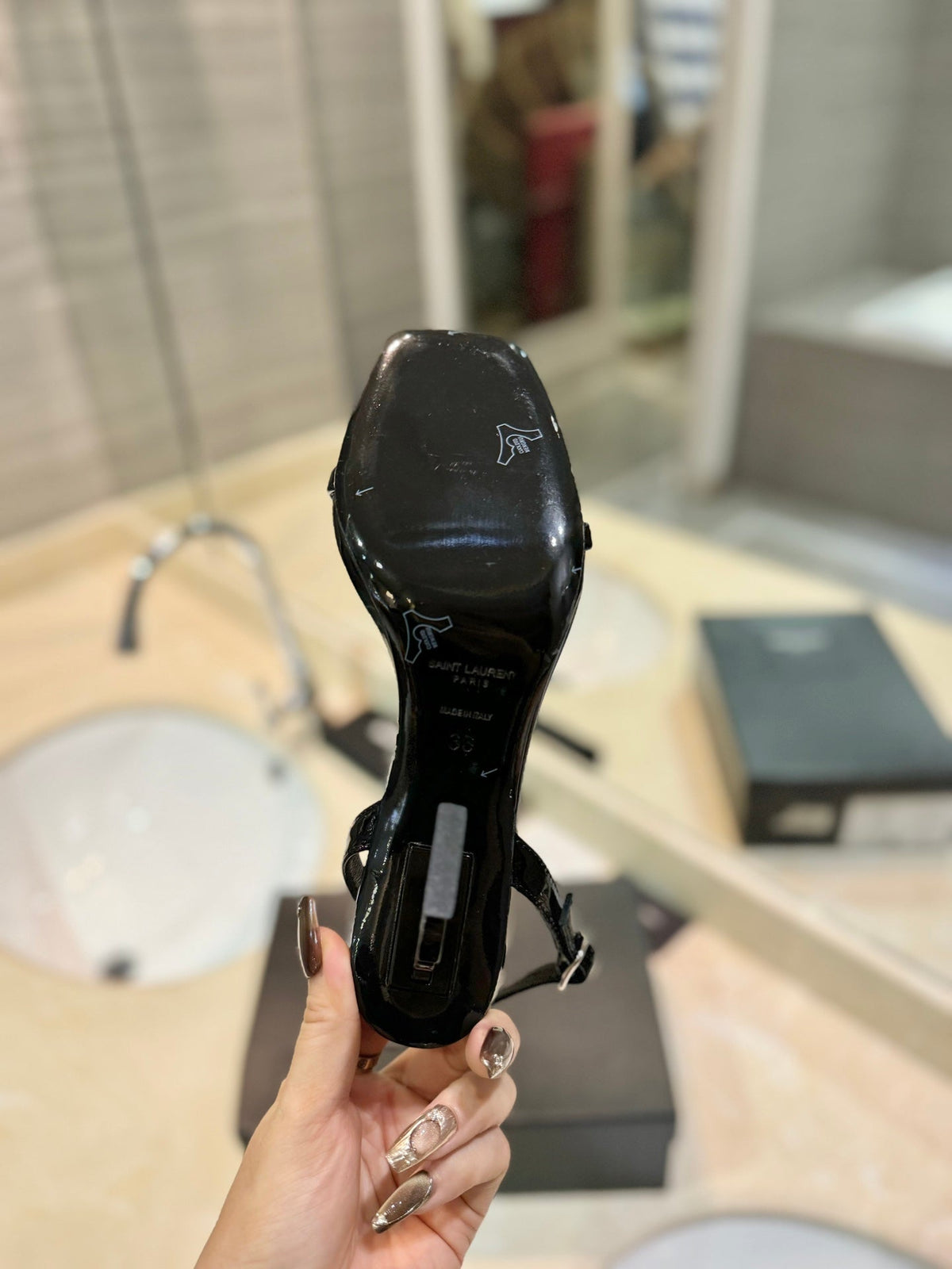 SL OPYUM SANDALS 80 BLACK CALFSKIN