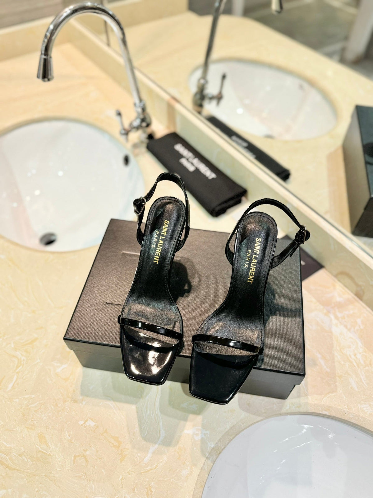 SL OPYUM SANDALS 80 BLACK CALFSKIN