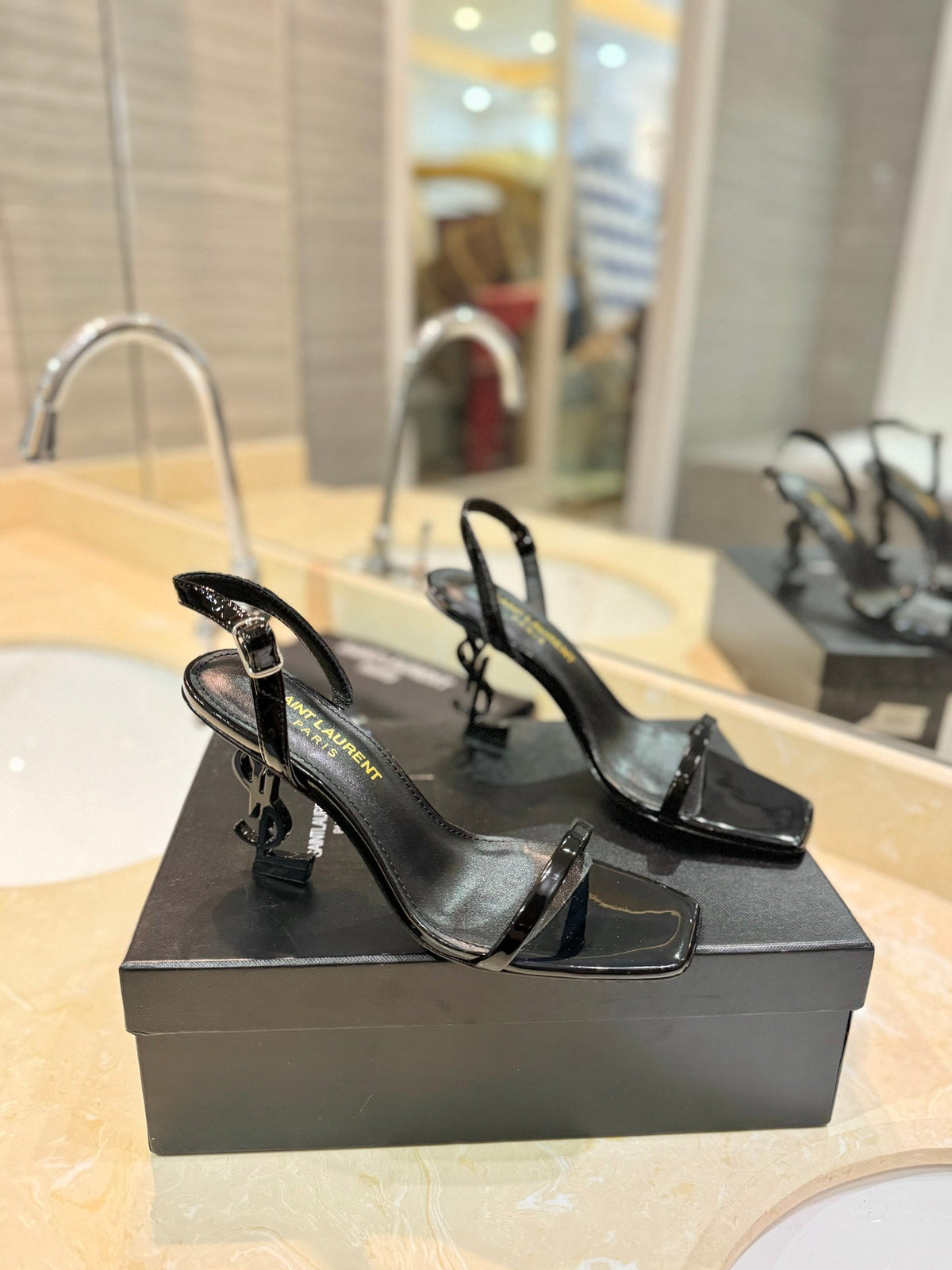 SL OPYUM SANDALS 80 BLACK CALFSKIN