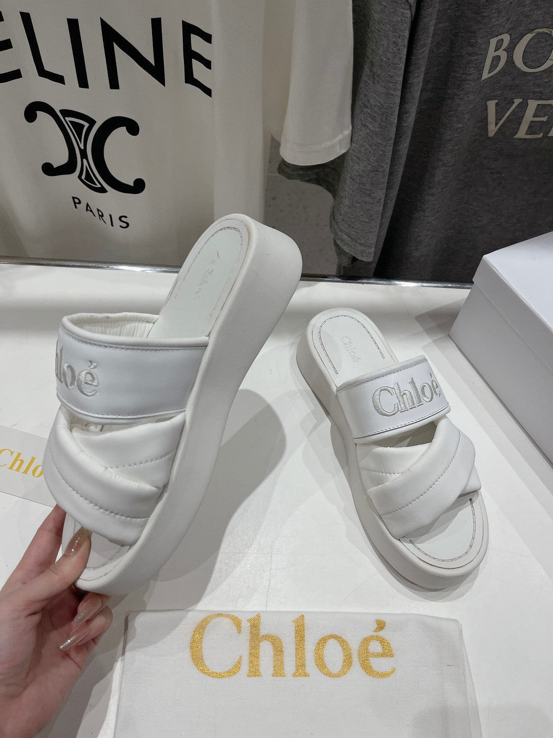 CHLOÉ MILA PLATFORM 5 CM IN WHITE NYLON WITH EMBROIDERED LOGO