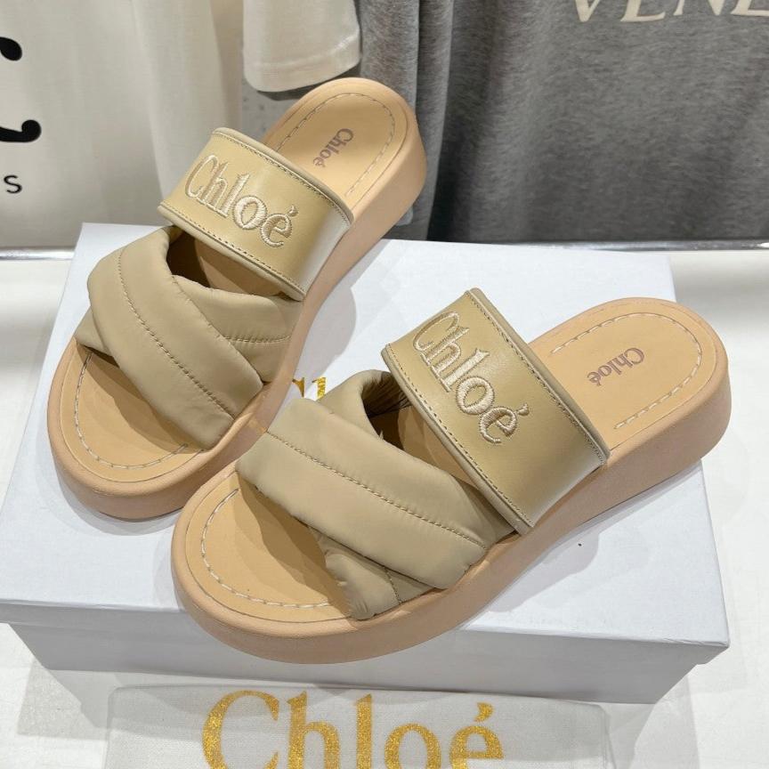 CHLOÉ MILA PLATFORM 5 CM IN OYSTER GREY NYLON WITH EMBROIDERED LOGO