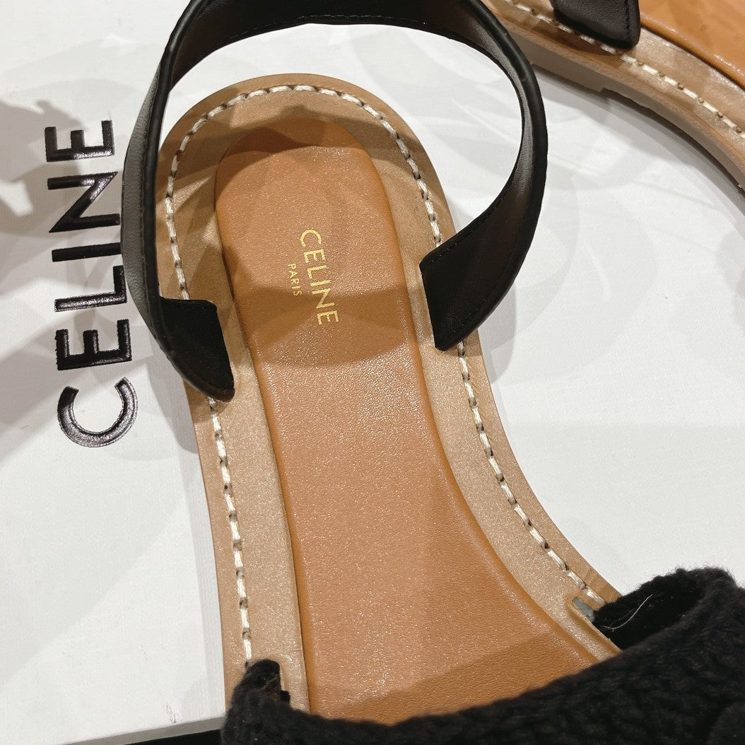 LYMPIA SANDAL IN TRIOMPHE MACCRAMÉ COTTON & CALFSKIN BLACK