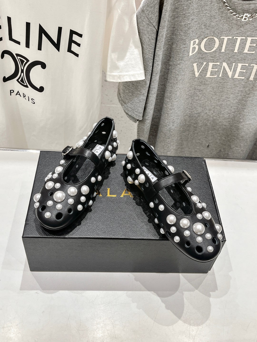 ALAIA PEARL MARY JANE SHOES BLACK MIX WHITE LAMBSKIN