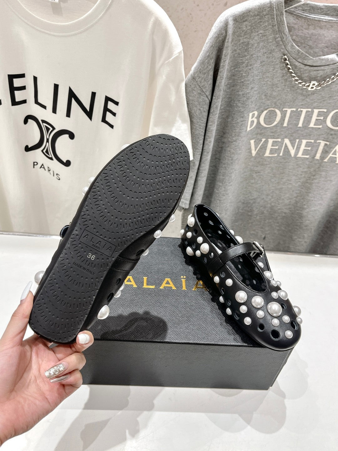 ALAIA PEARL MARY JANE SHOES BLACK MIX WHITE LAMBSKIN