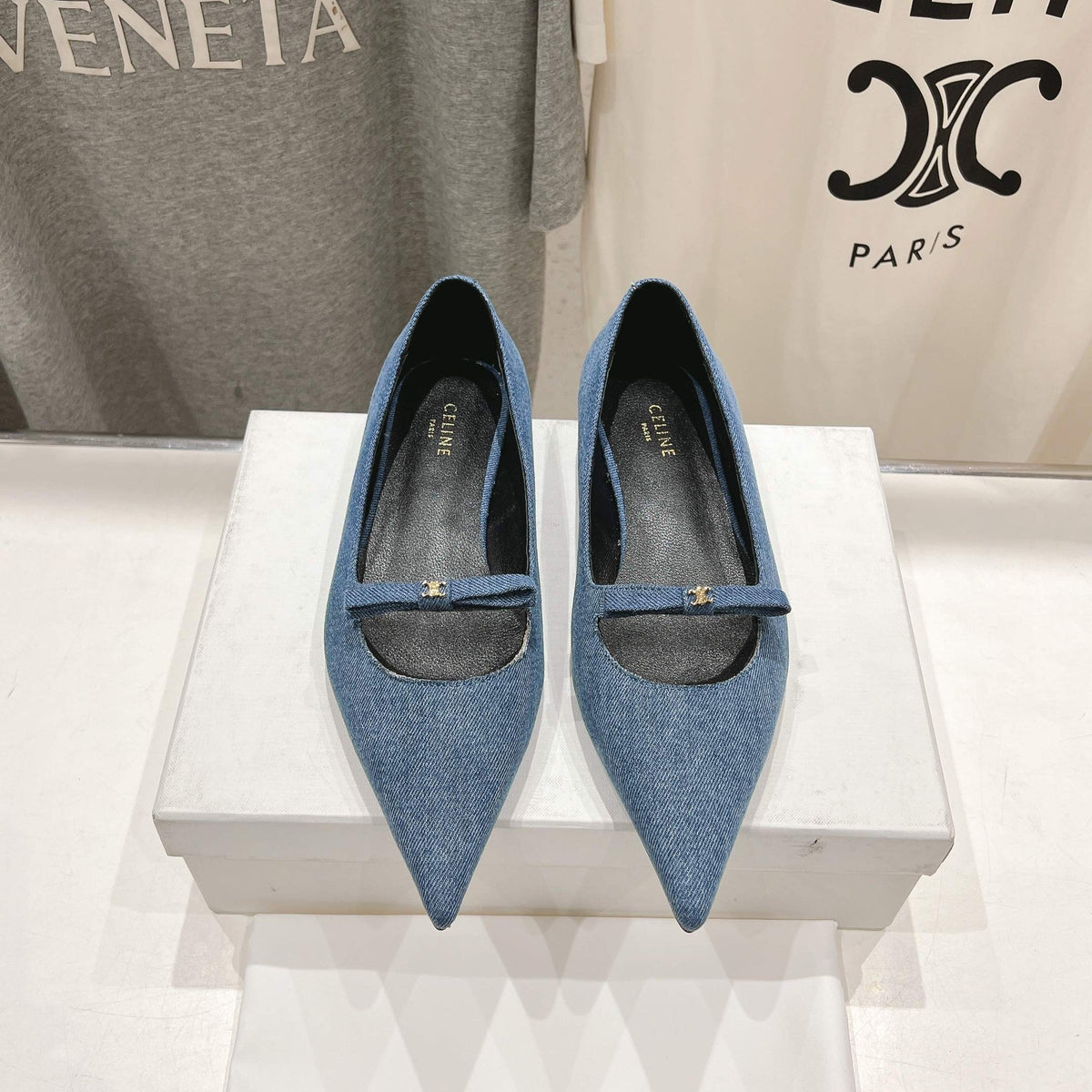 SUZY POINTY TOE BALLERINA IN BLUE DENIM