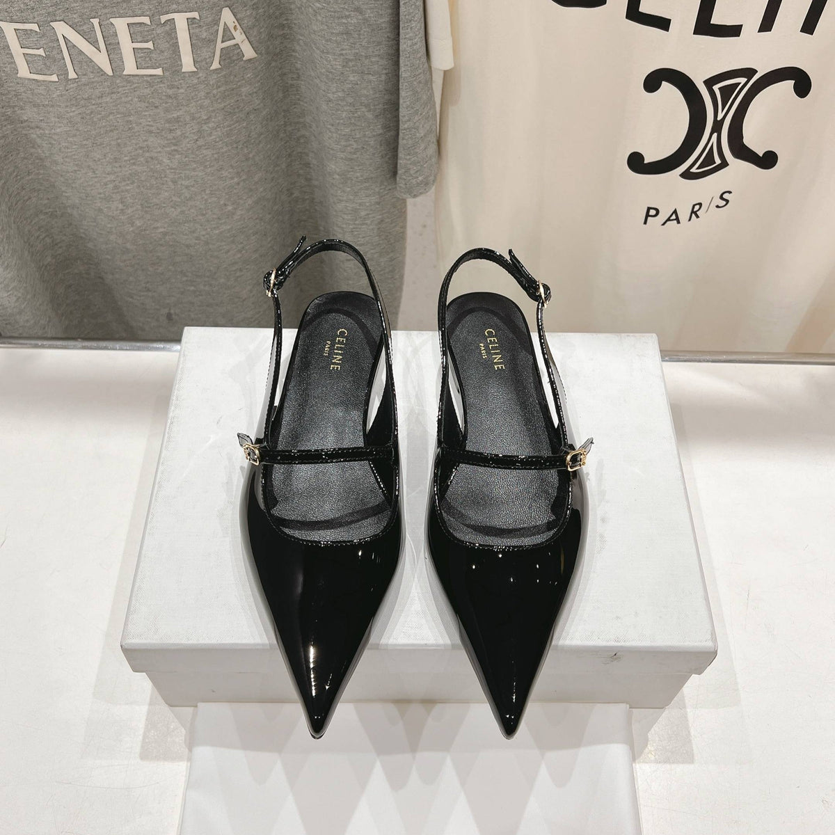 JUDY FLAT SLINGBACK IN BLACK PATENT CALFSKIN