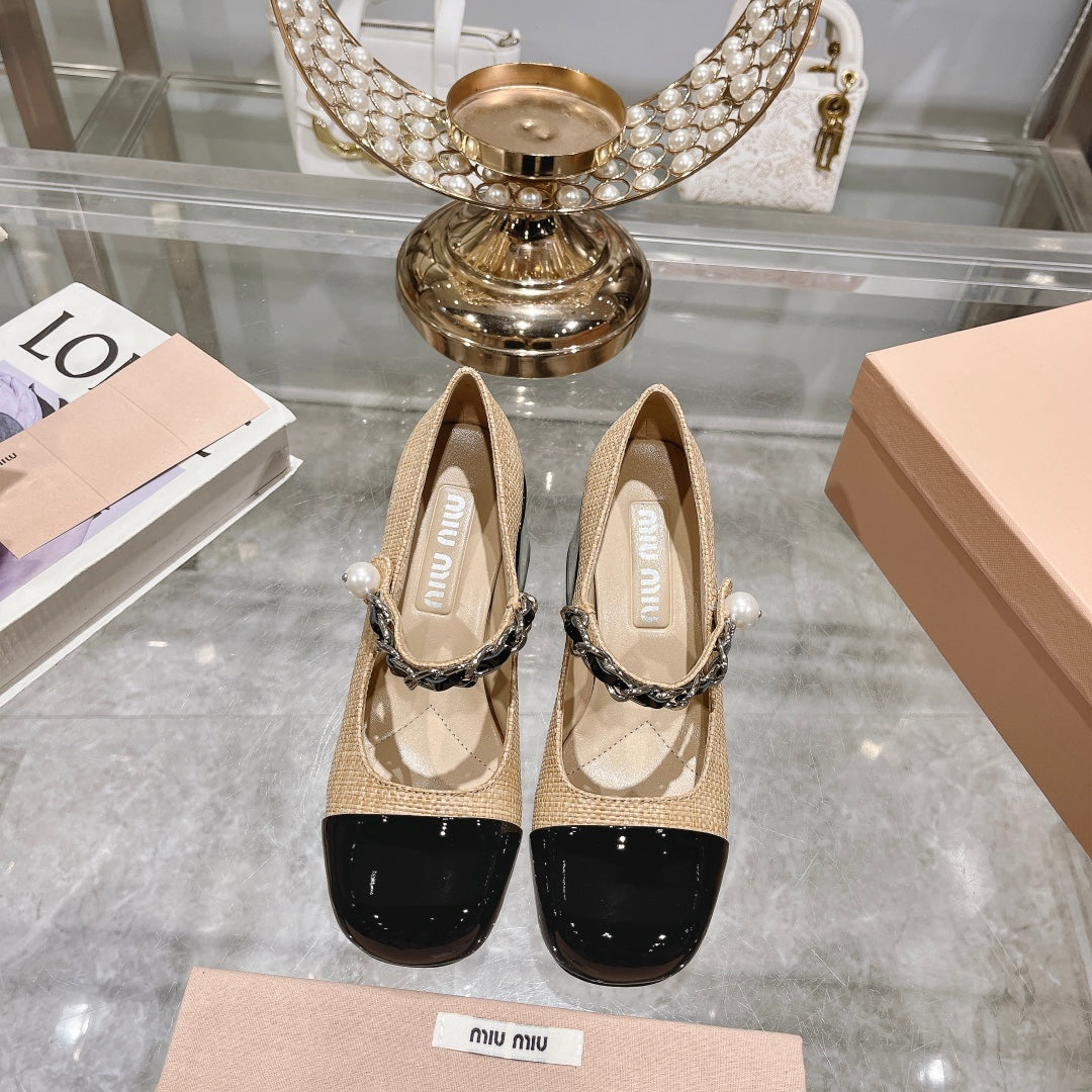 MARY JANE SANDAL CAP TOE DARK CREAM SHEEPSKIN - HIGH HEEL