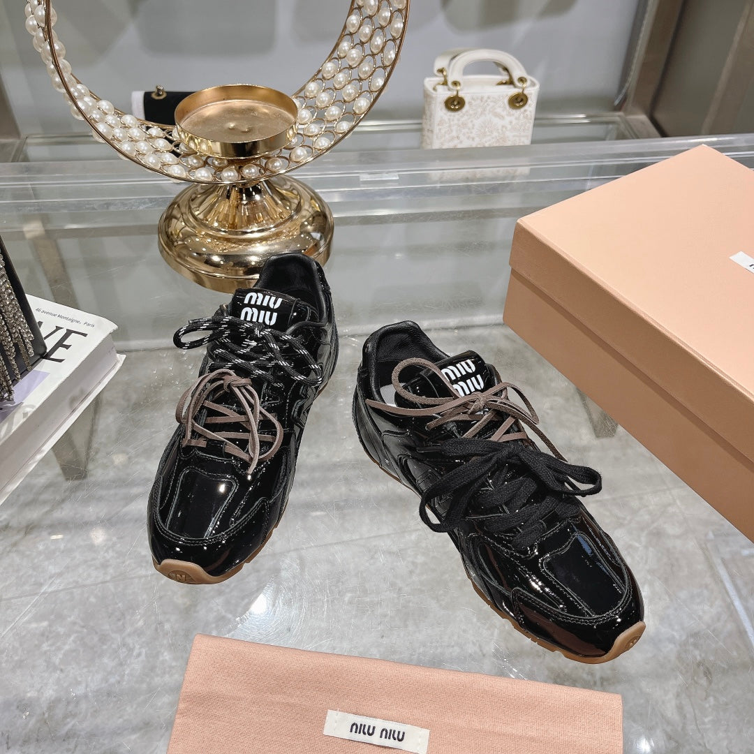Glossy Black Sneakers NB Cowhide