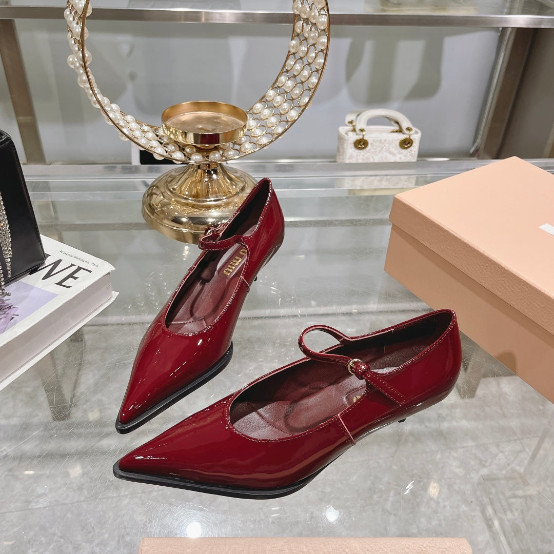 Slingback Shoes Cherry Color Beads