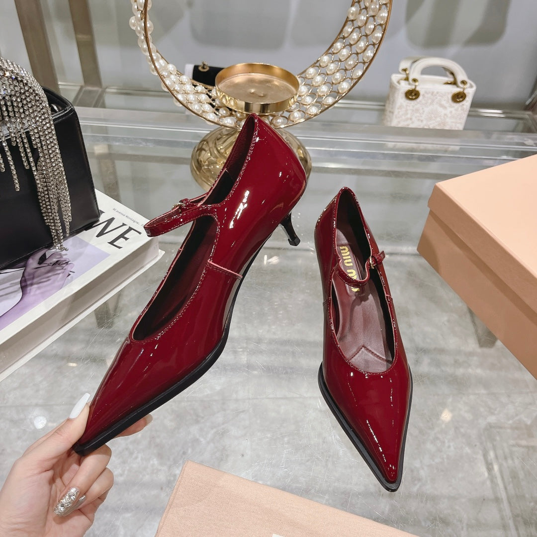 Slingback Shoes Cherry Color Beads