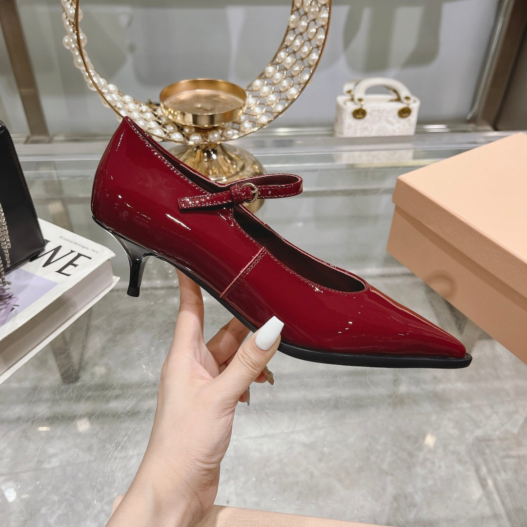 Slingback Shoes Cherry Color Beads