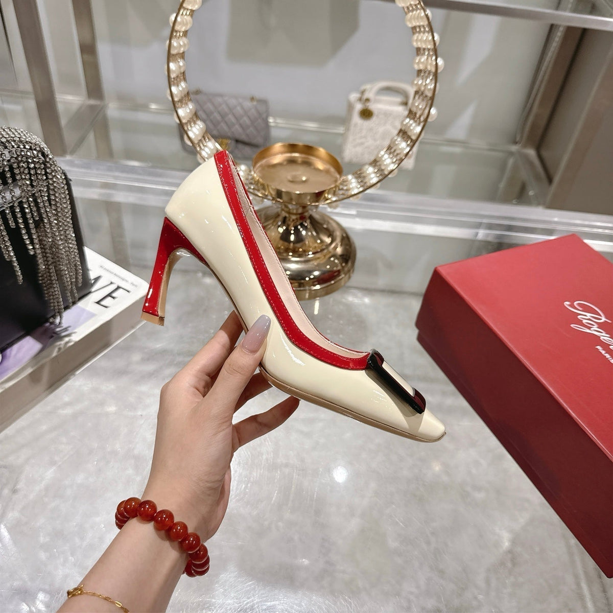 ROGER VIVIER 25S TROMPETTE BALLERINAS 75MM IN IVORY CALFSKIN