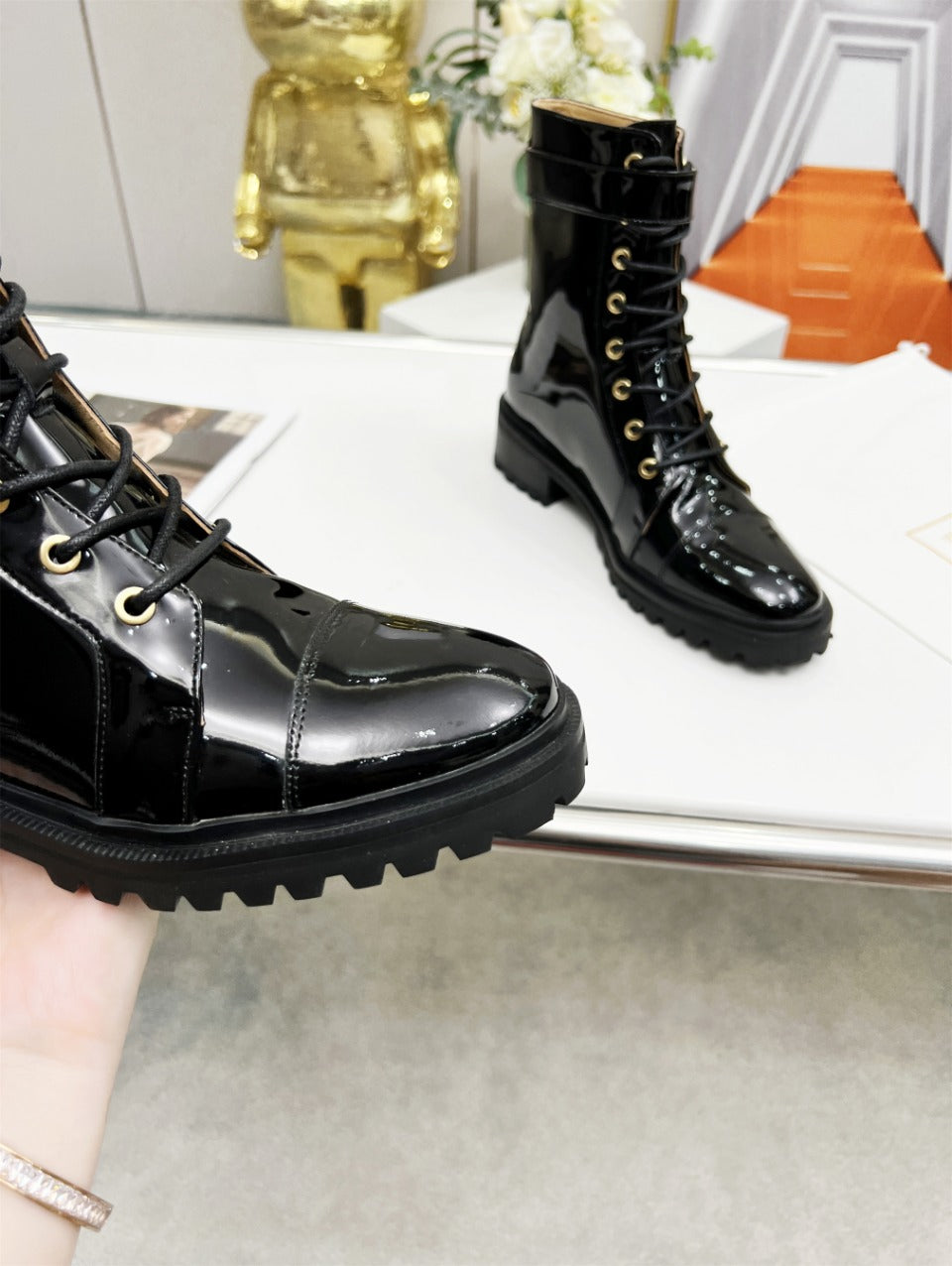 BALMAIN 26S BOOTS IN BLACK GLOSSY CALFSKIN