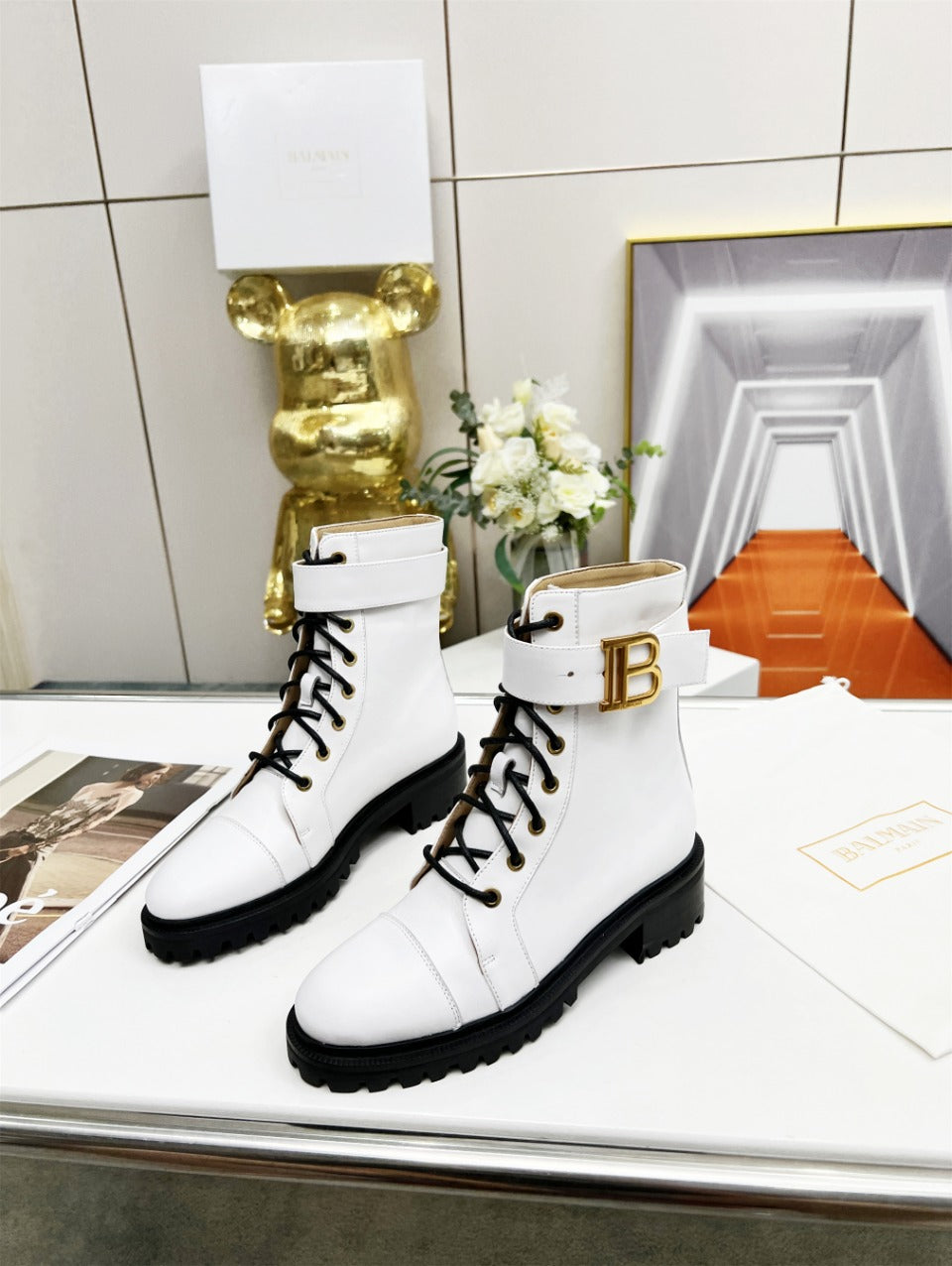 BALMAIN 26S BOOTS IN WHITE CALFSKIN