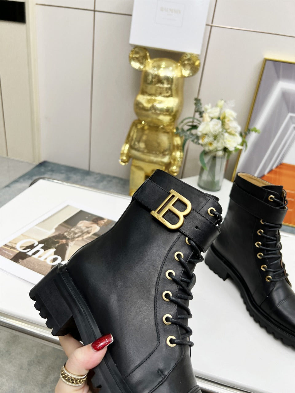 BALMAIN 26S BOOTS IN BLACK CALFSKIN