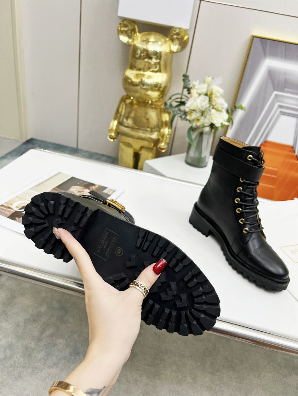 BALMAIN 26S BOOTS IN BLACK CALFSKIN