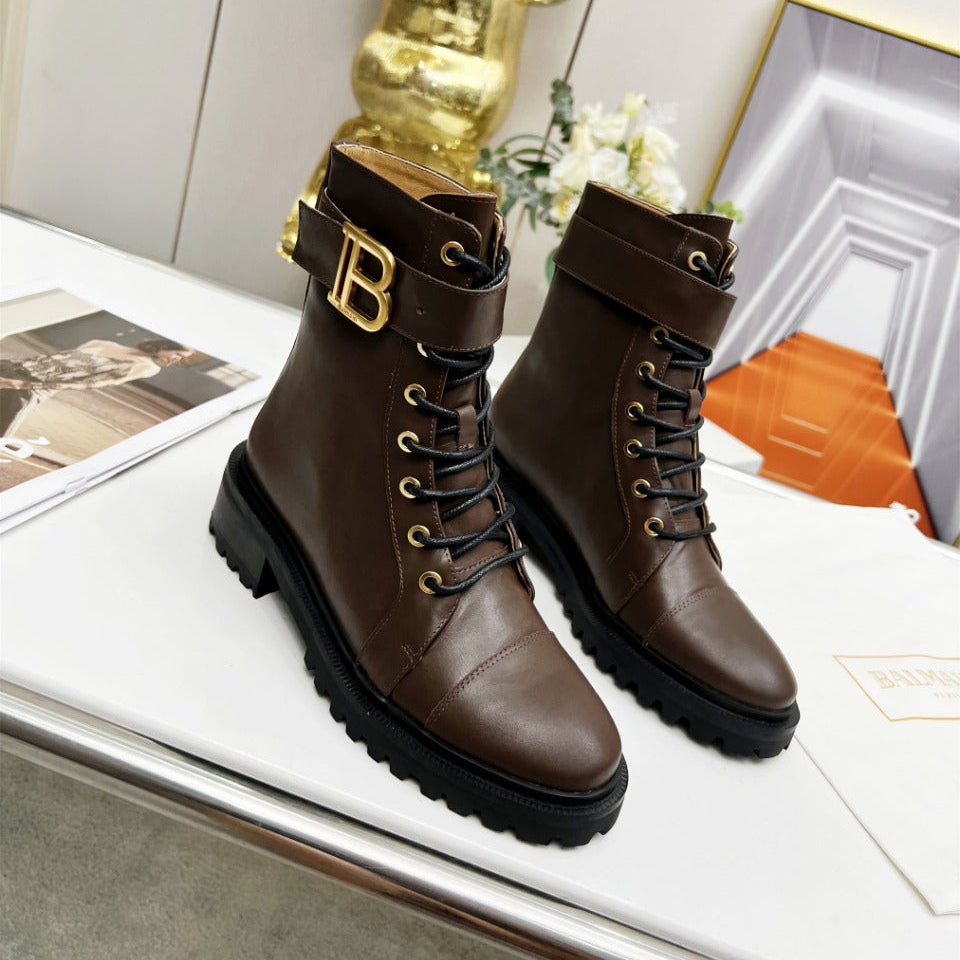BALMAIN 26S BOOTS IN DARK BROWN CALFSKIN