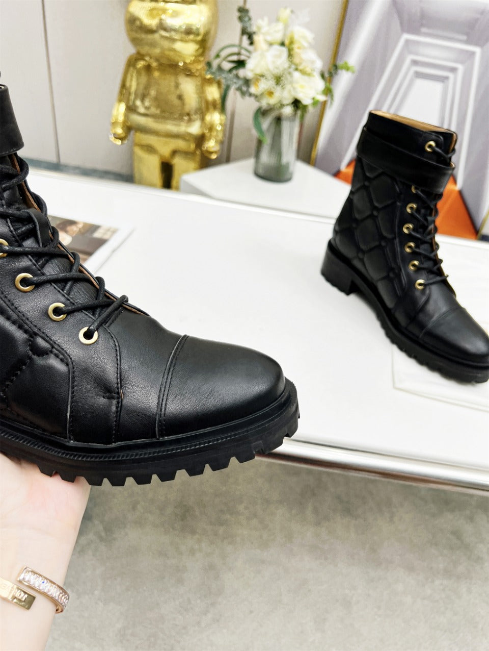 BALMAIN 26S COMBAT BOOTS IN BLACK CALFSKIN
