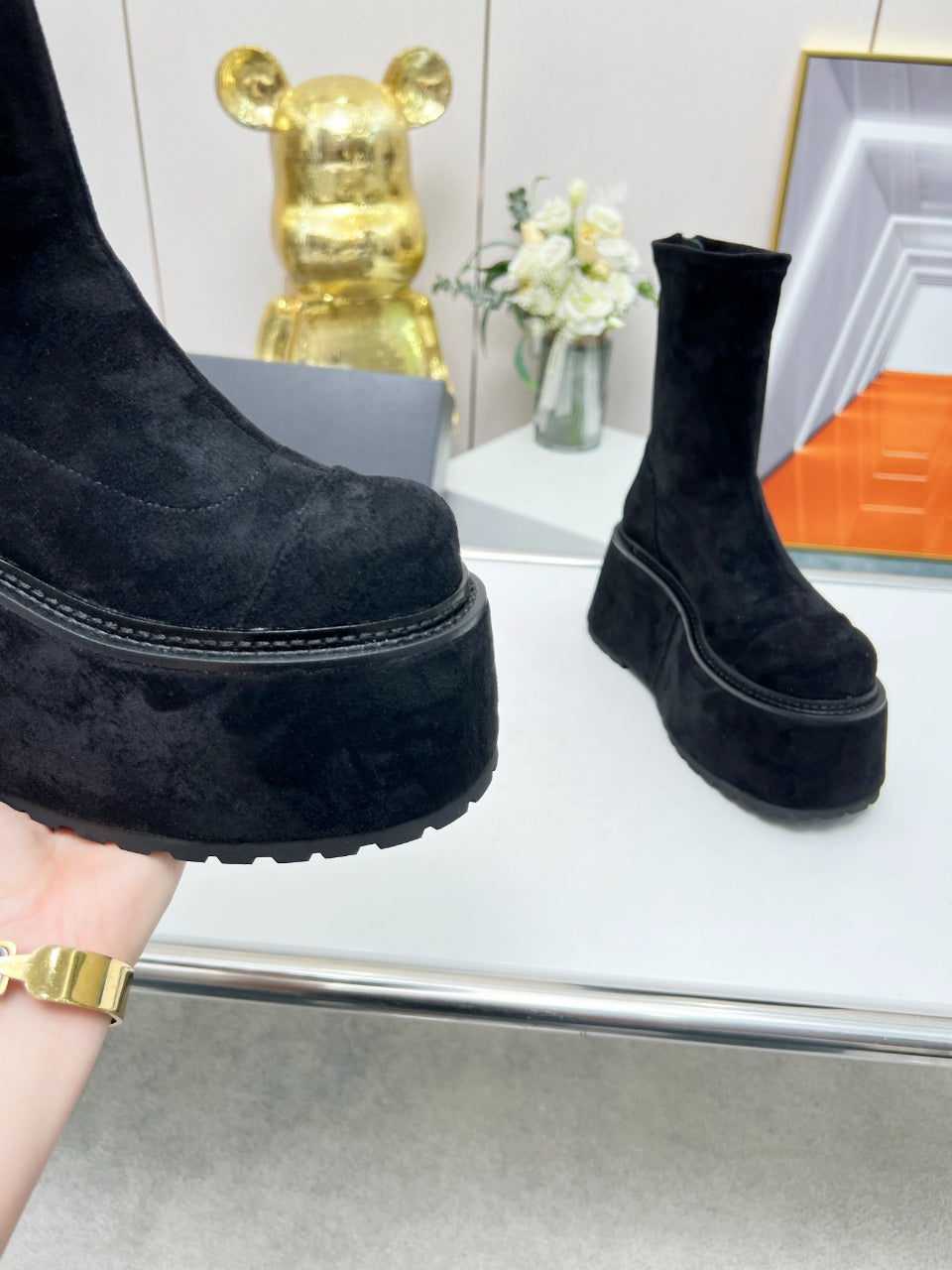 BALMAIN 26S PLATFORM BOOTS 100 MM IN BLACK SUEDE