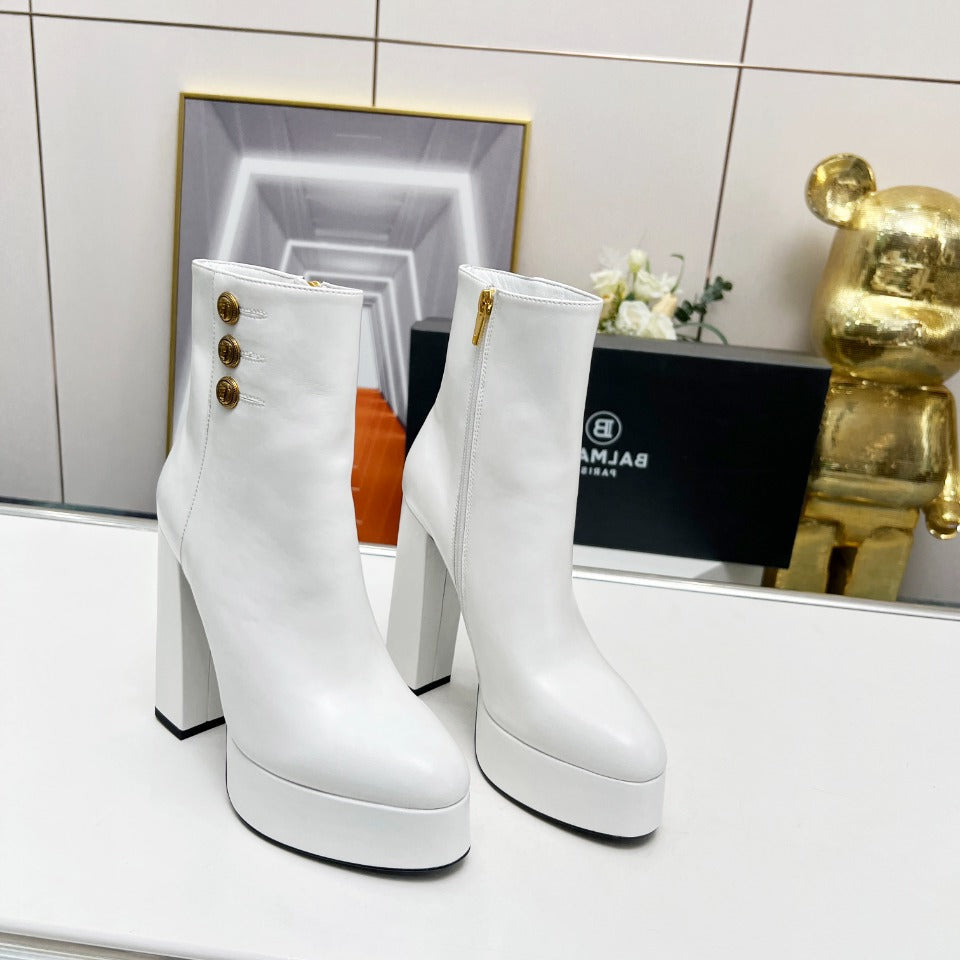 BALMAIN 26S BOOTS 135 MM IN WHITE CALFSKIN
