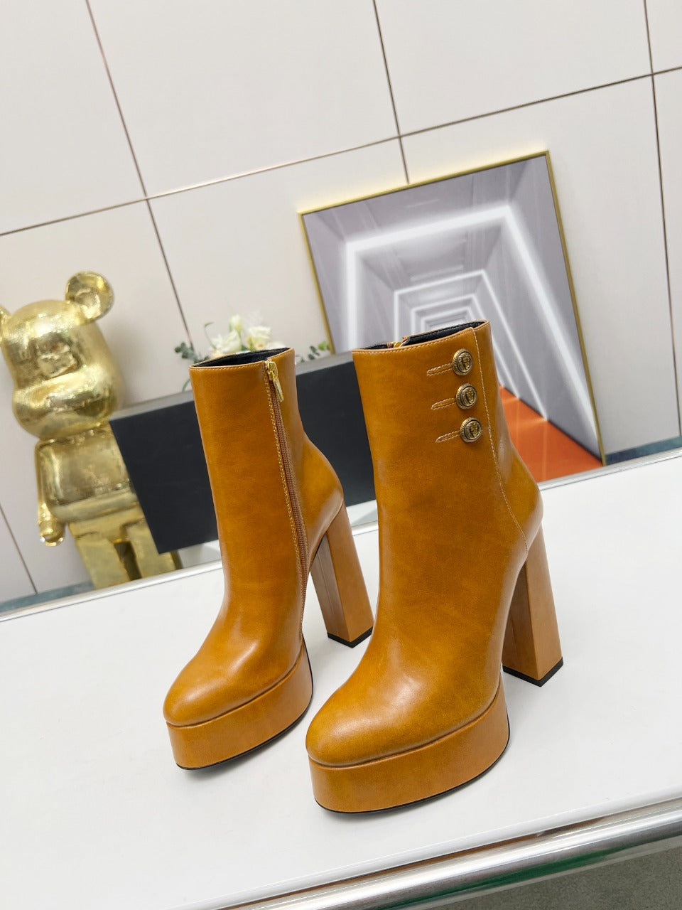 BALMAIN 26S BOOTS 135 MM IN BROWN CALFSKIN