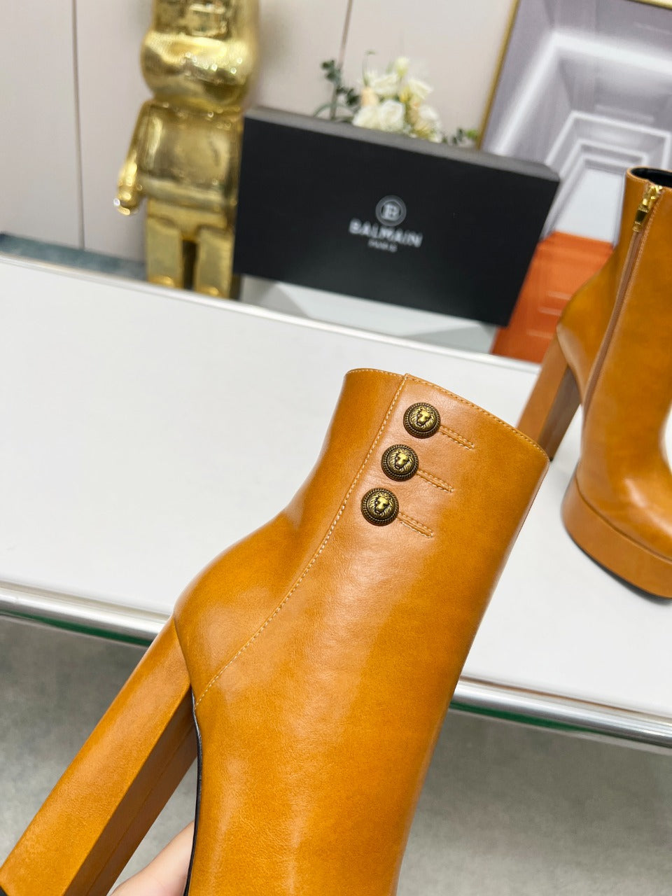 BALMAIN 26S BOOTS 135 MM IN BROWN CALFSKIN