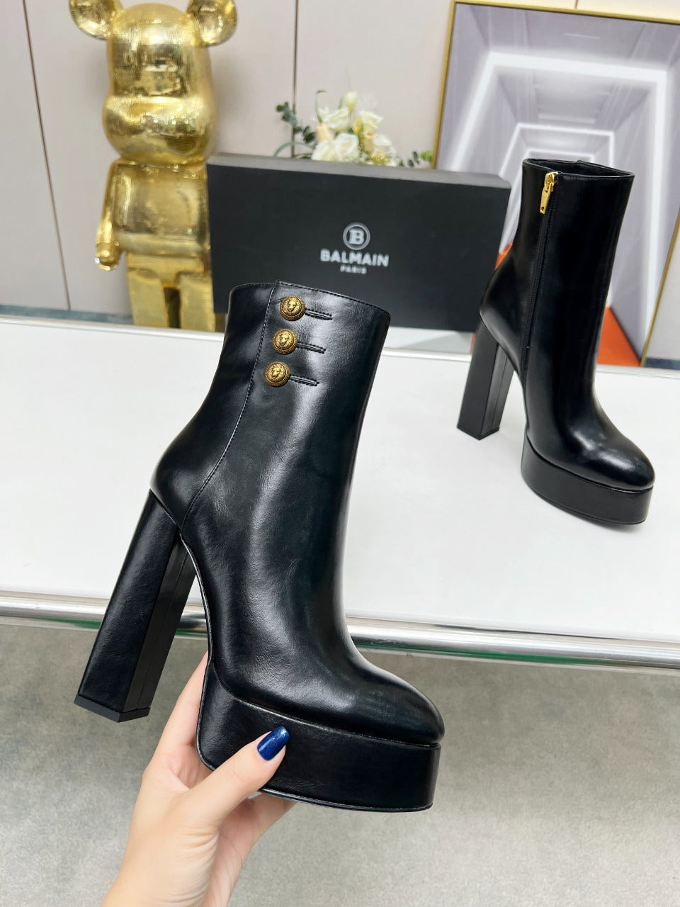 BALMAIN 26S BOOTS 135 MM IN BLACK CALFSKIN