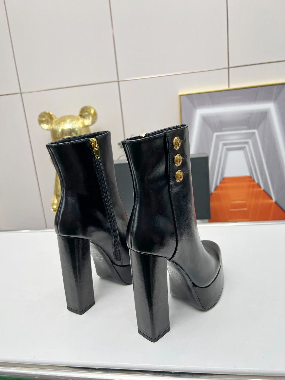 BALMAIN 26S BOOTS 135 MM IN BLACK CALFSKIN