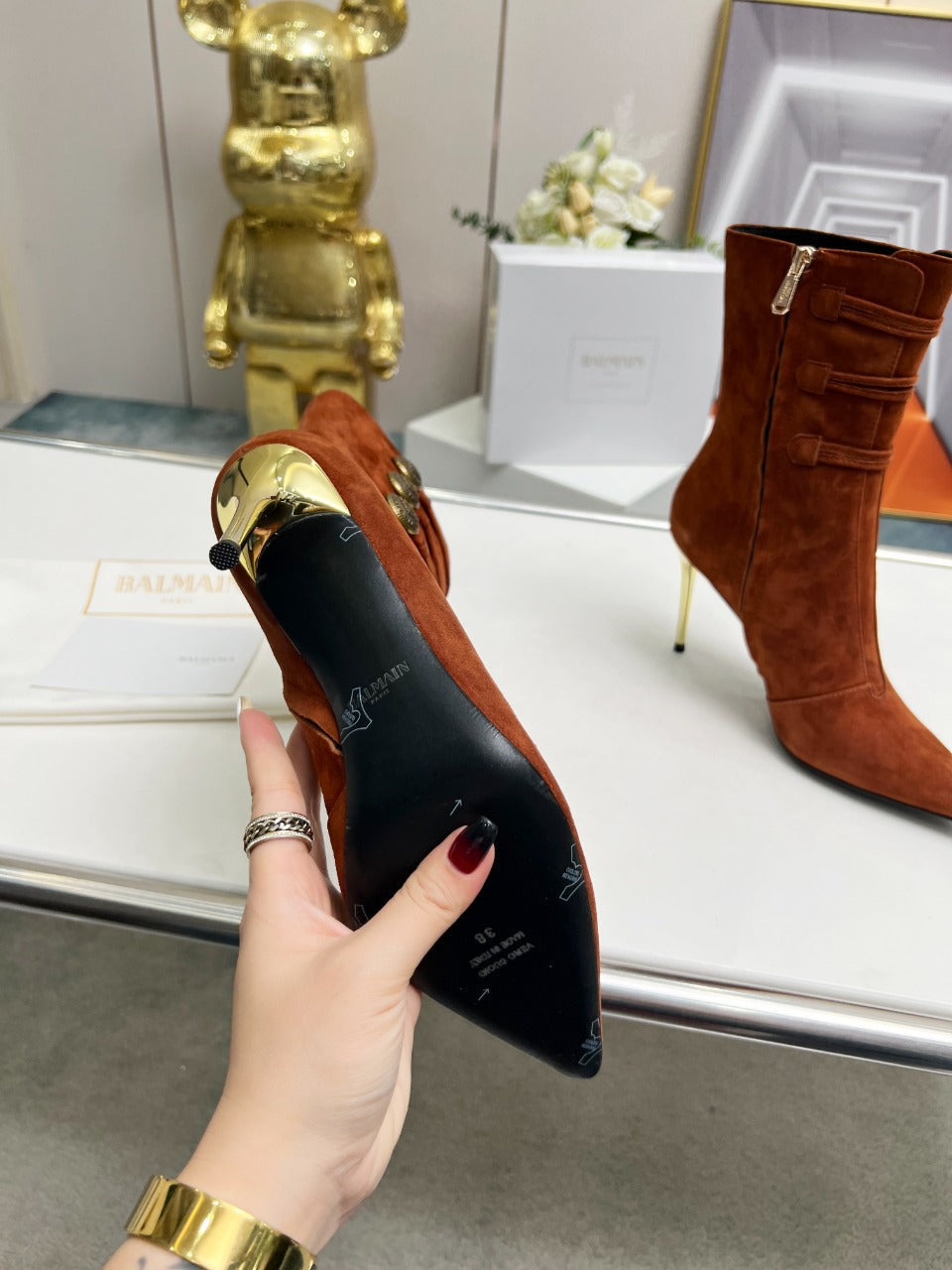 BALMAIN 26S HIGH-HEEL BOOTS 95 MM IN BROWN SUEDE