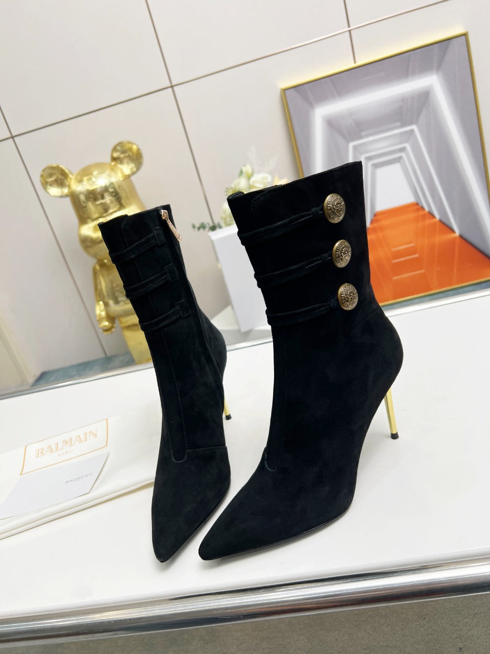 BALMAIN 26S HIGH-HEEL BOOTS 95 MM IN BLACK SUEDE