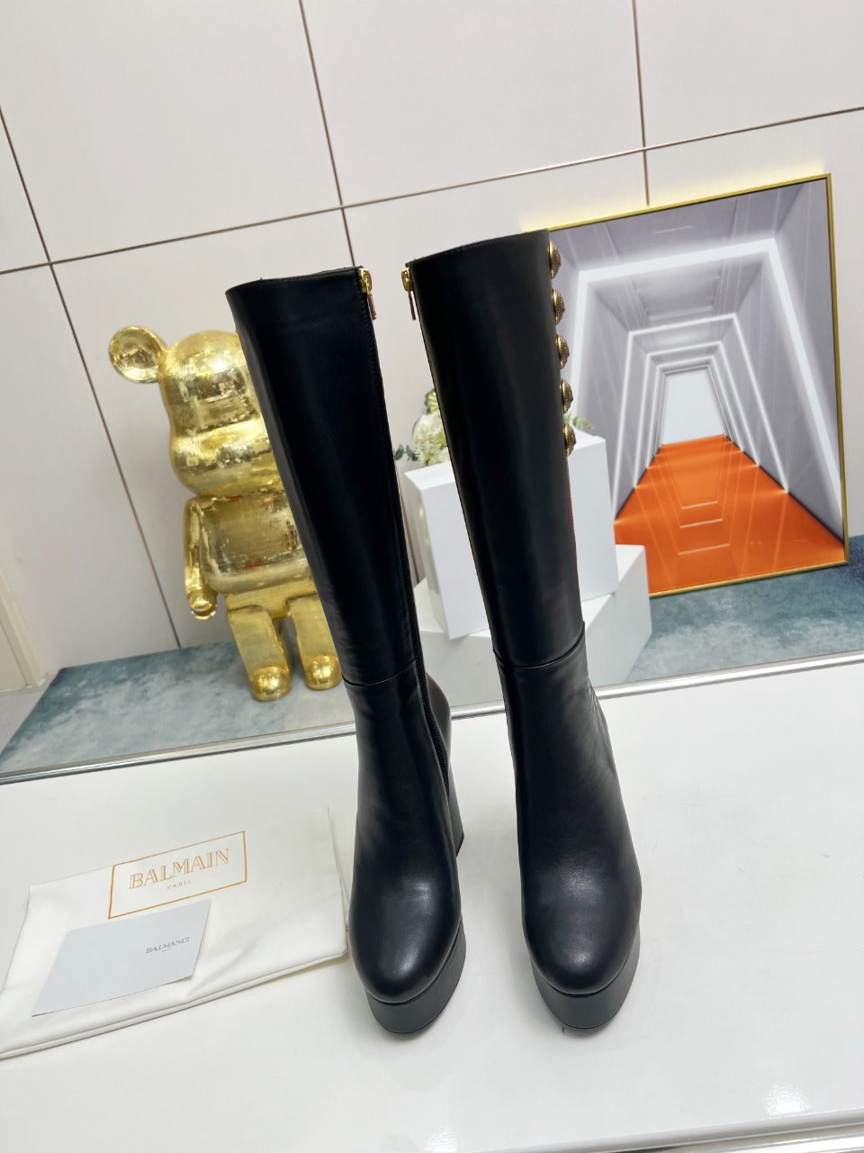 BALMAIN 26S HIGH BOOTS 115 MM IN BLACK CALFSKIN