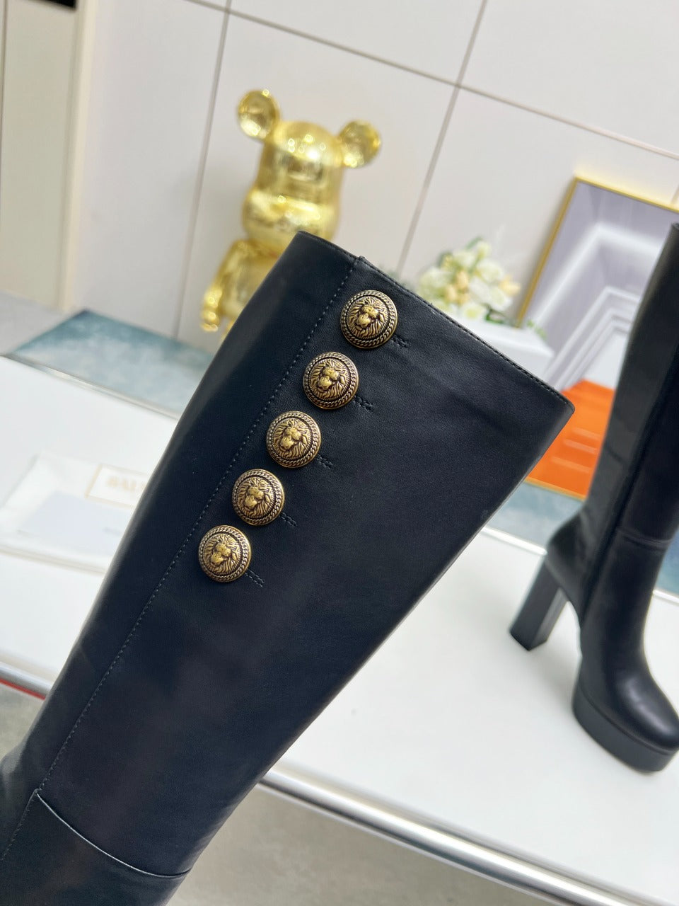 BALMAIN 26S HIGH BOOTS 115 MM IN BLACK CALFSKIN