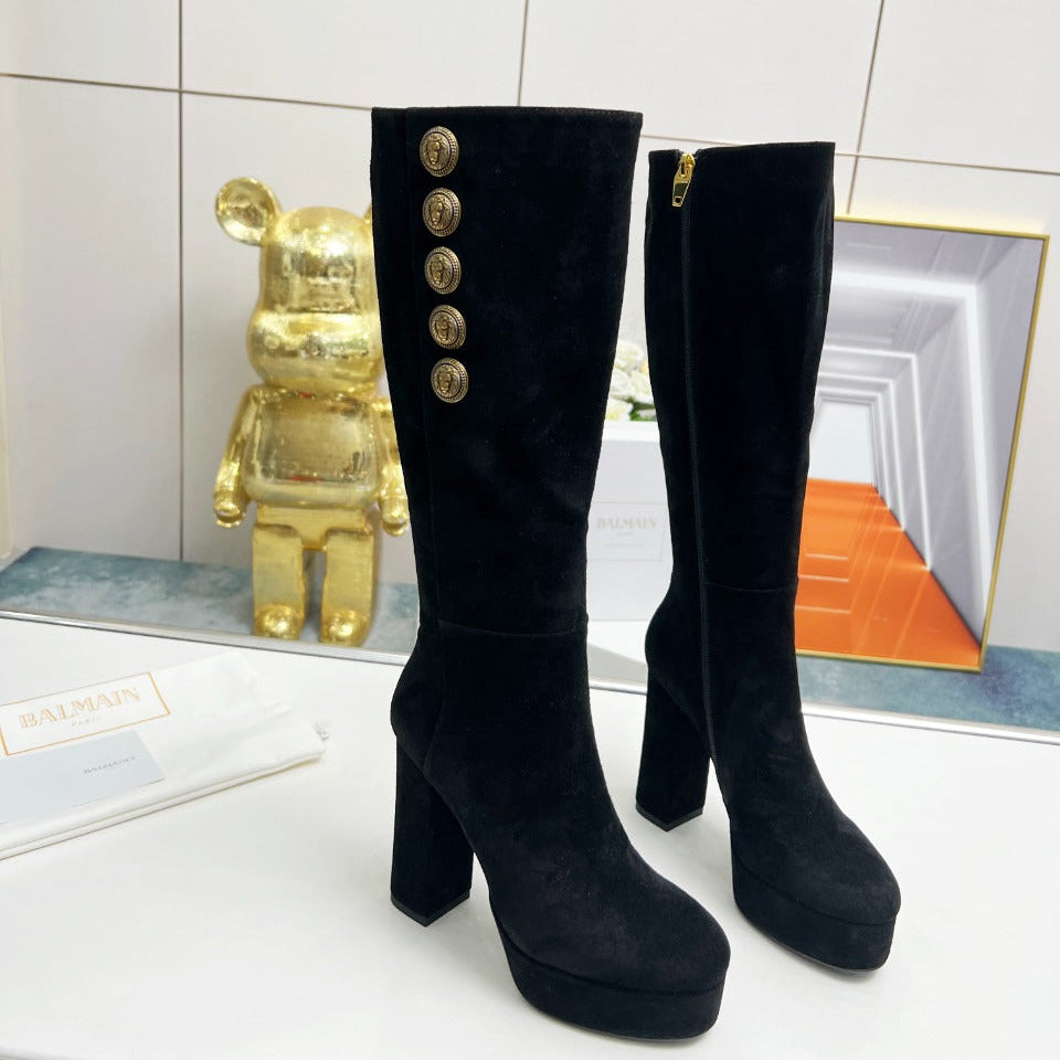BALMAIN 26S HIGH BOOTS 115 MM IN BLACK SUEDE