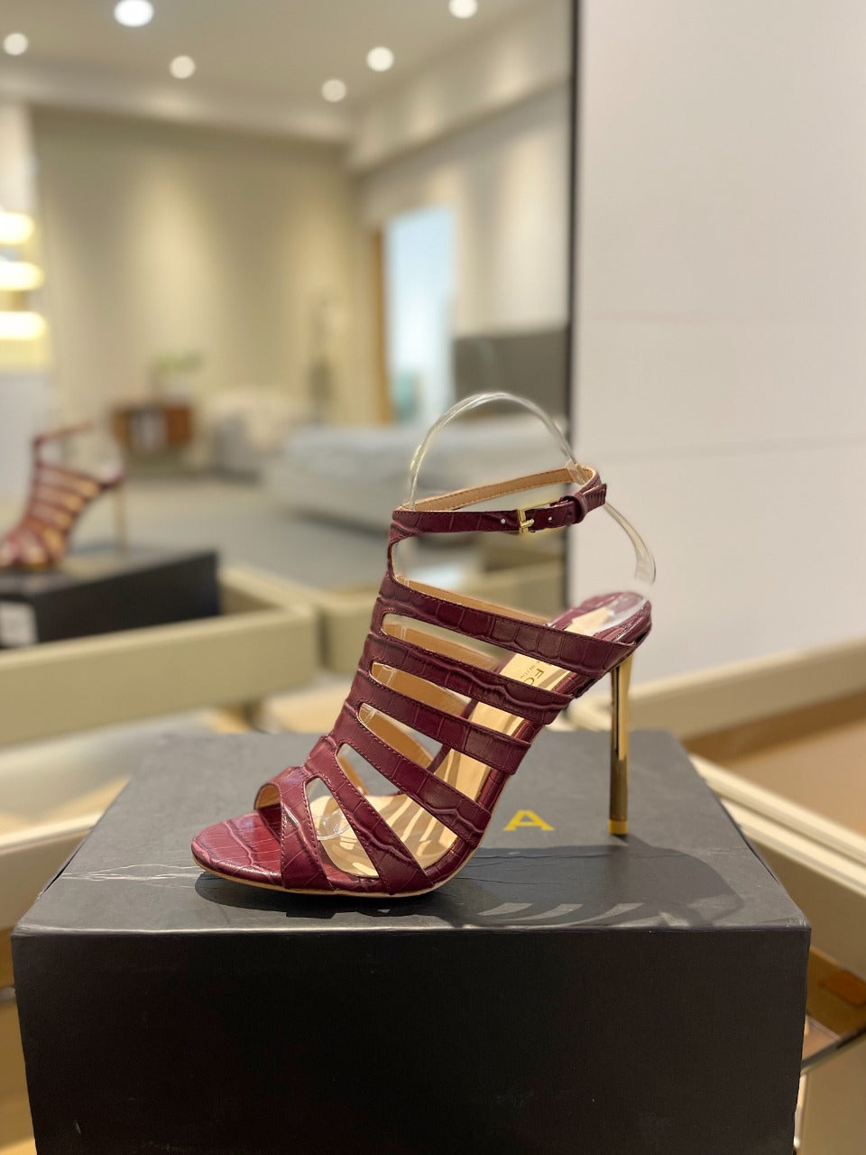 HIGH SANDAL 10 CM IN SANGRIA RED CALFSKIN