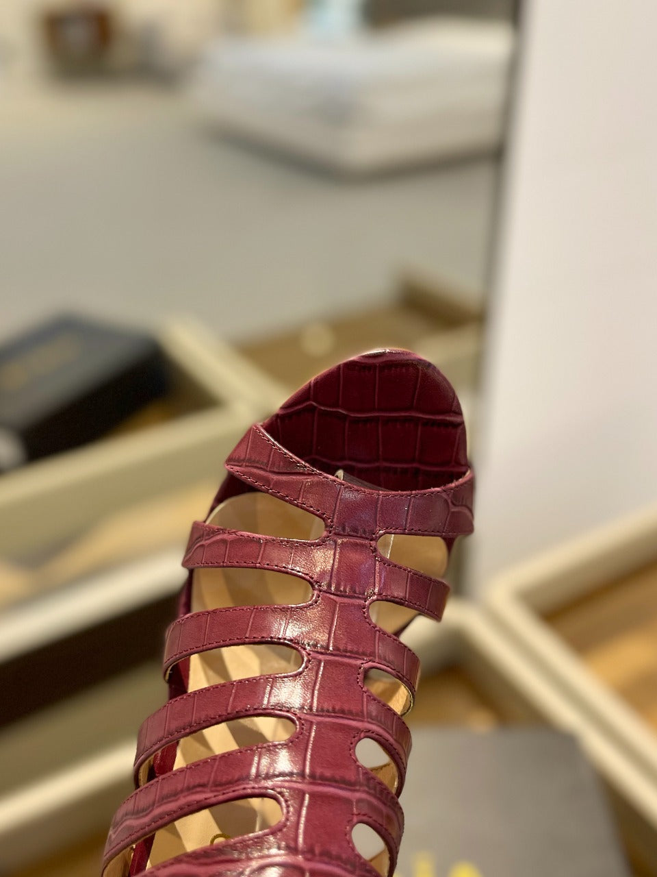 HIGH SANDAL 10 CM IN SANGRIA RED CALFSKIN