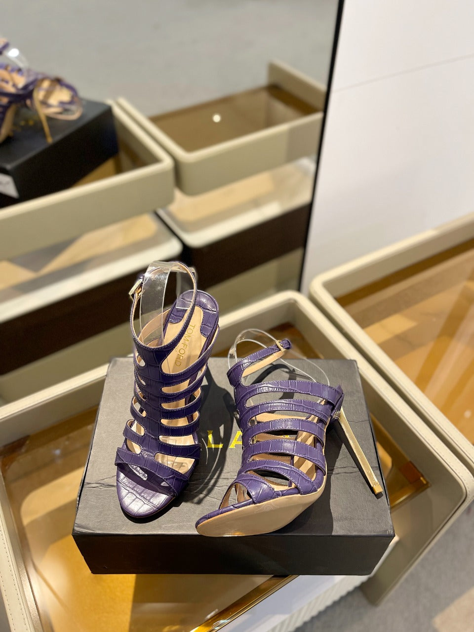 HIGH SANDAL 10 CM IN INDIGO PURPLE CALFSKIN